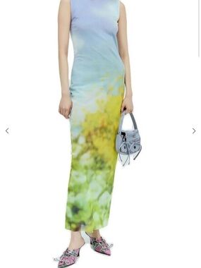 Acne Gradient Pastel Blue to Yellow Green Sleeveless Maxi Dress